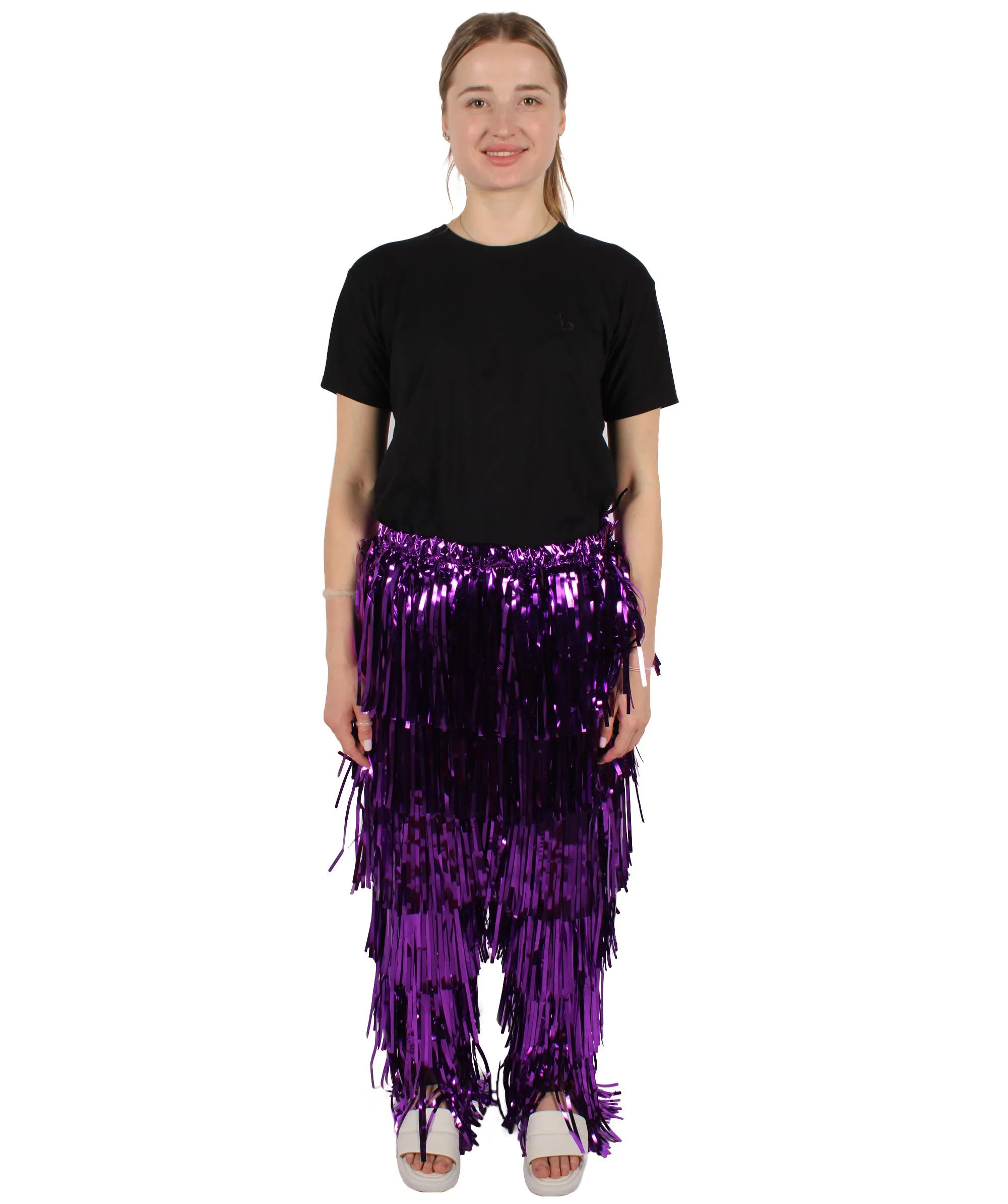 HPO Adult Women's Tinsel Fringed Tiered Multiple Color Options Trousers, Perfect for Halloween, Flame-retardant Synthetic Material