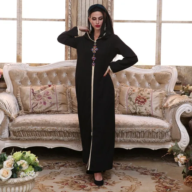 Jewel Trim Long Sleeve Hooded Kaftan