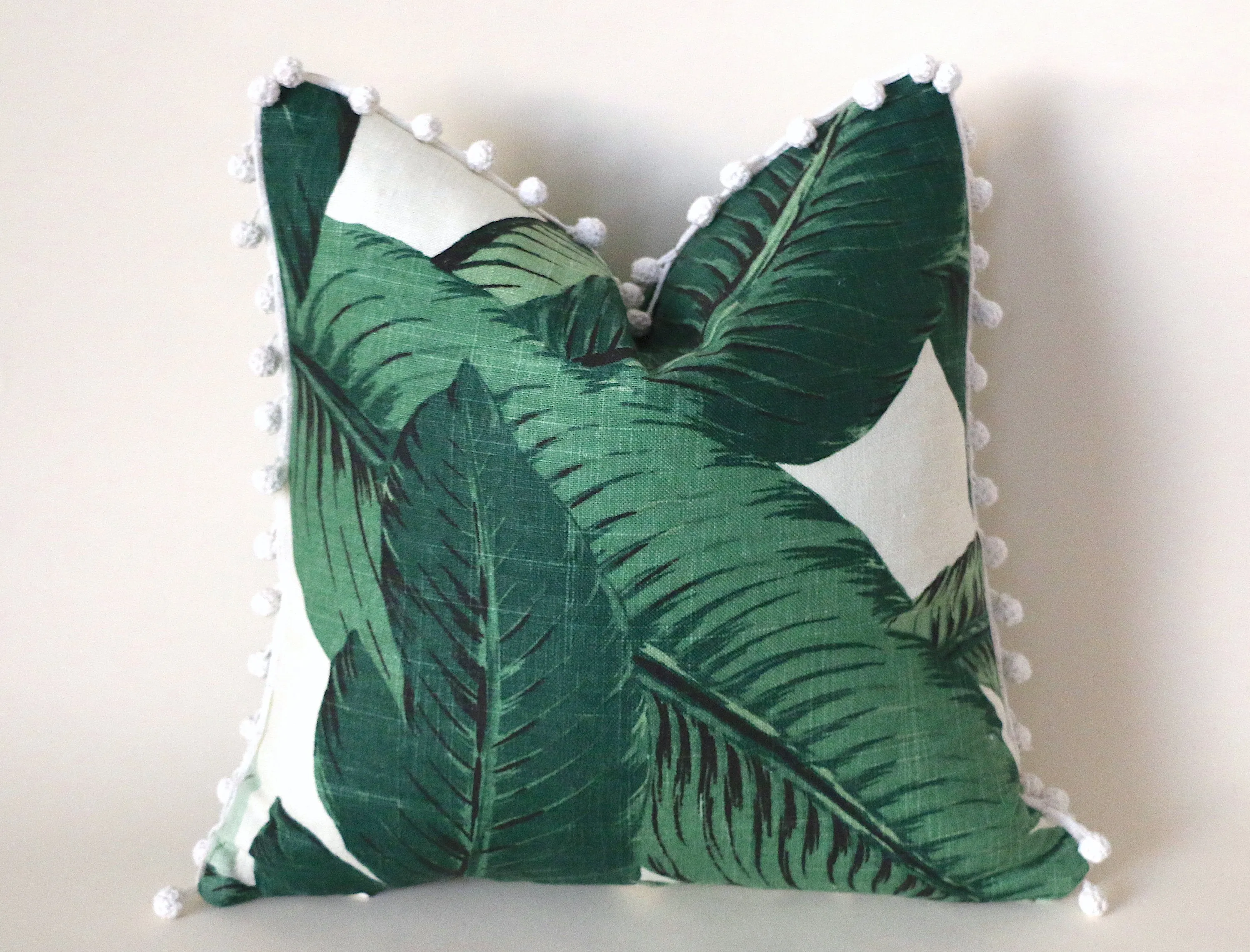 Linen Banana Leaf Pillow Cover with Fringe / Pillow Cover available in sizes: 12x21 16x16 18x18 20x20 22x22 24x24 26x26 16x24 14x36