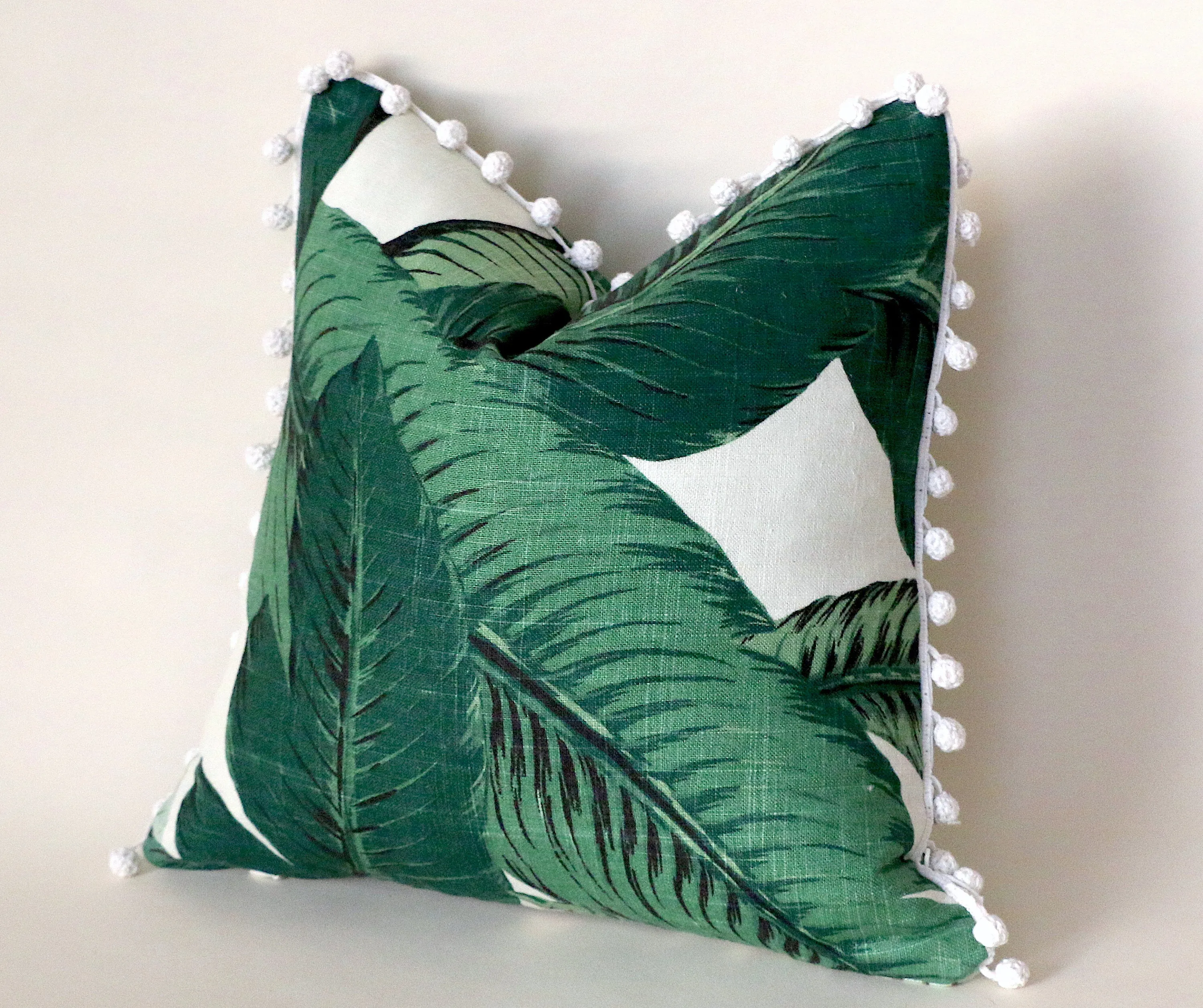 Linen Banana Leaf Pillow Cover with Fringe / Pillow Cover available in sizes: 12x21 16x16 18x18 20x20 22x22 24x24 26x26 16x24 14x36