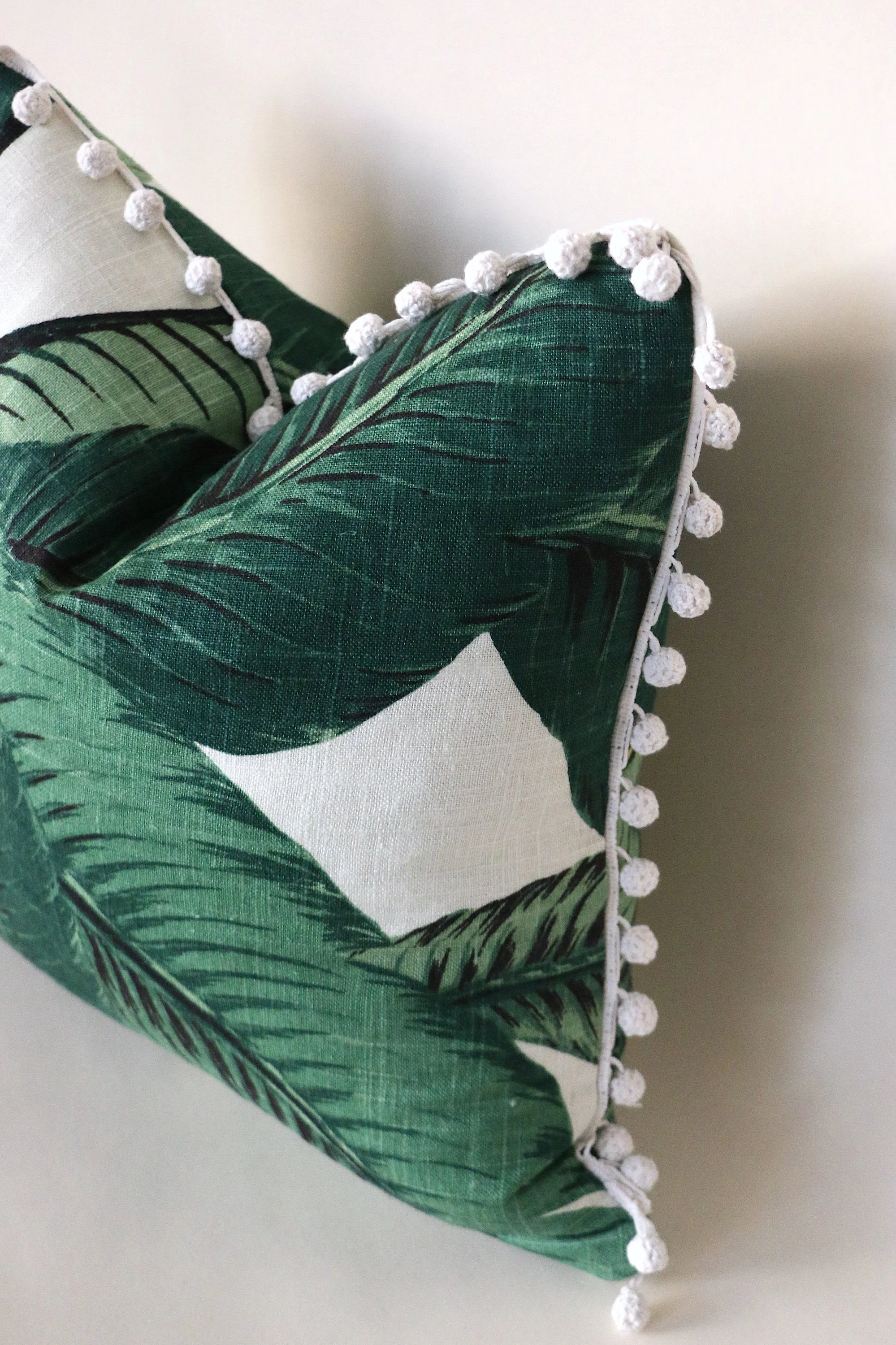 Linen Banana Leaf Pillow Cover with Fringe / Pillow Cover available in sizes: 12x21 16x16 18x18 20x20 22x22 24x24 26x26 16x24 14x36