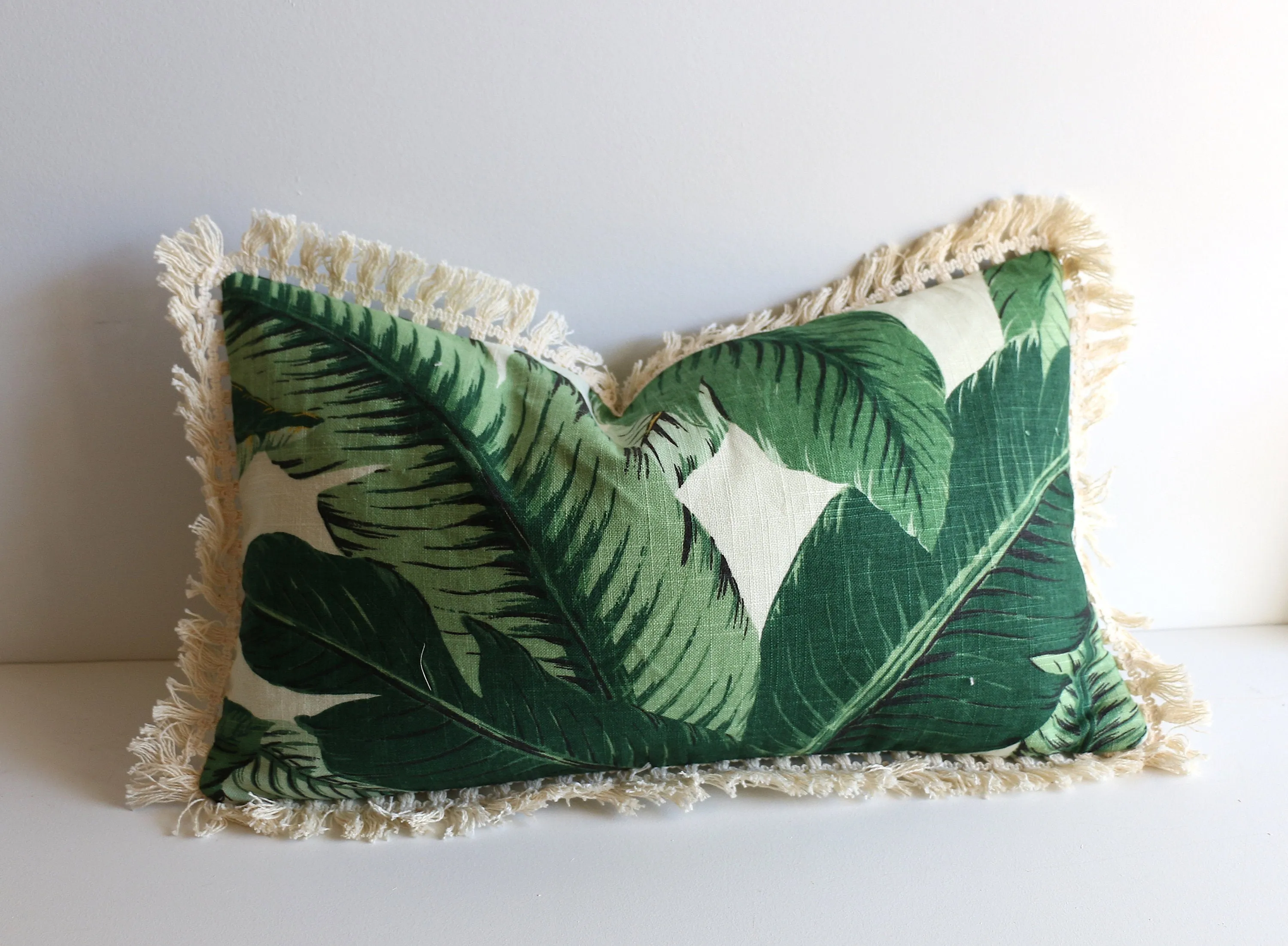 Linen Banana Leaf Pillow Cover with Fringe / Pillow Cover available in sizes: 12x21 16x16 18x18 20x20 22x22 24x24 26x26 16x24 14x36