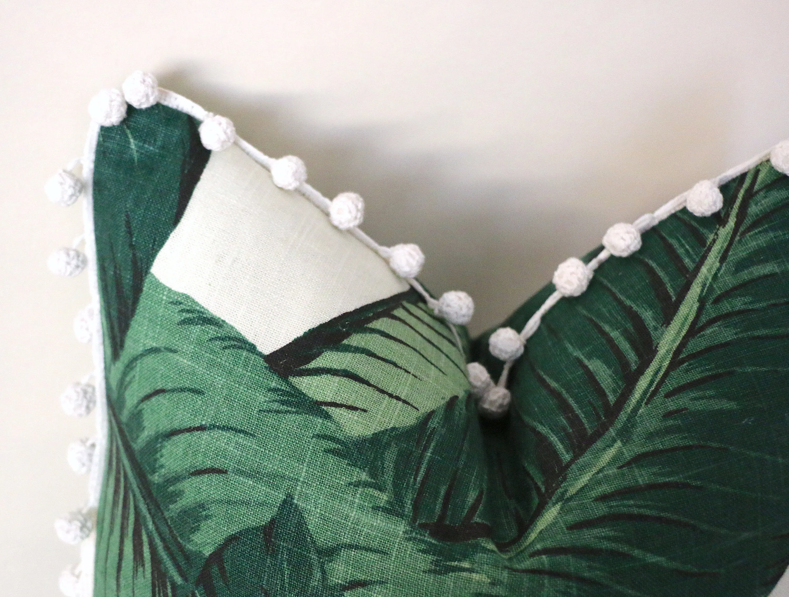 Linen Banana Leaf Pillow Cover with Fringe / Pillow Cover available in sizes: 12x21 16x16 18x18 20x20 22x22 24x24 26x26 16x24 14x36