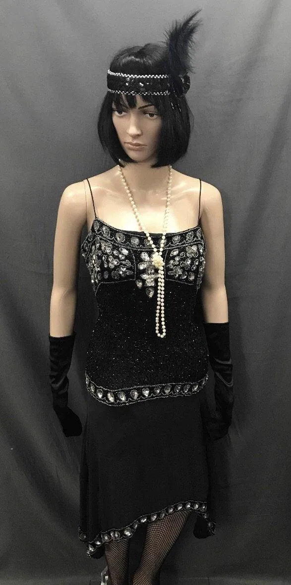 Long Black Gem and Sequin Flapper - Hire