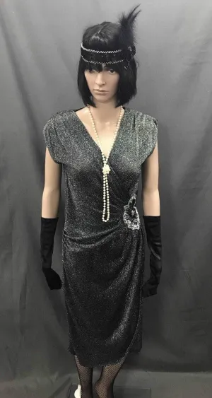 Long Silver and Black Glitter Flapper - Hire