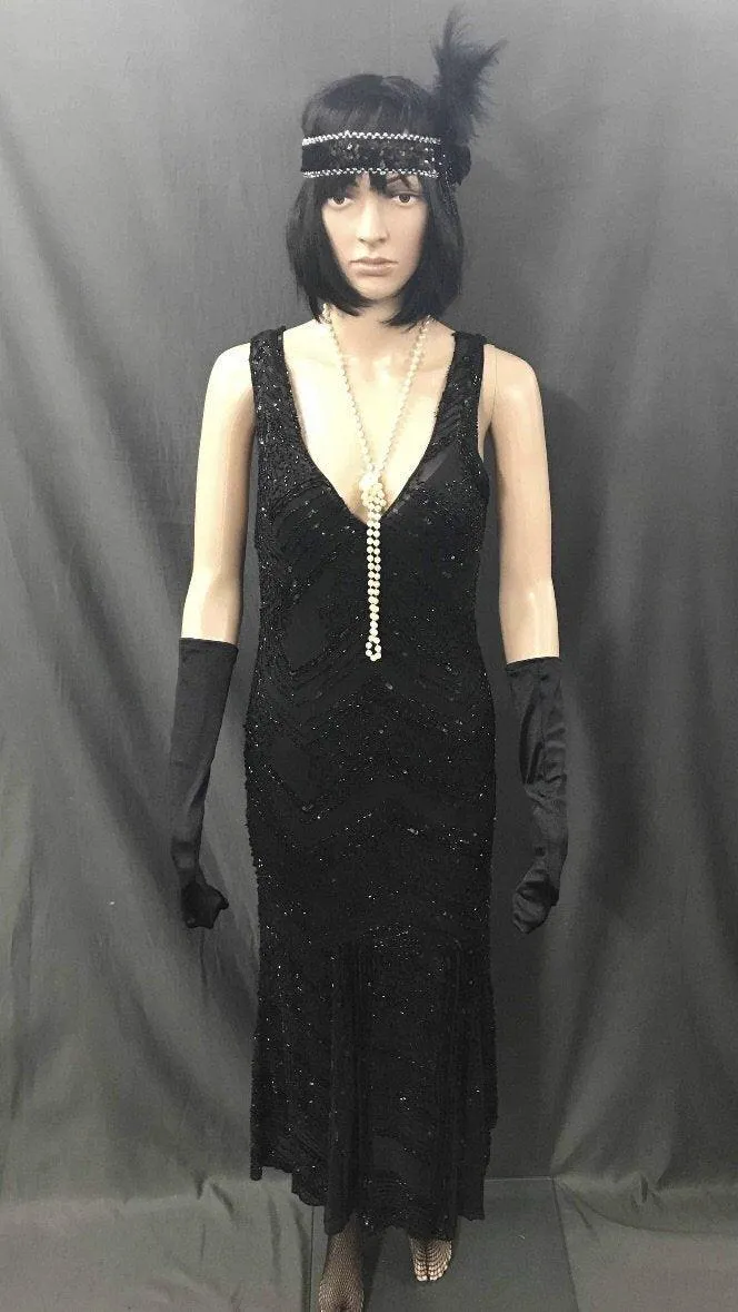 Long V Neck Black Flapper - Hire