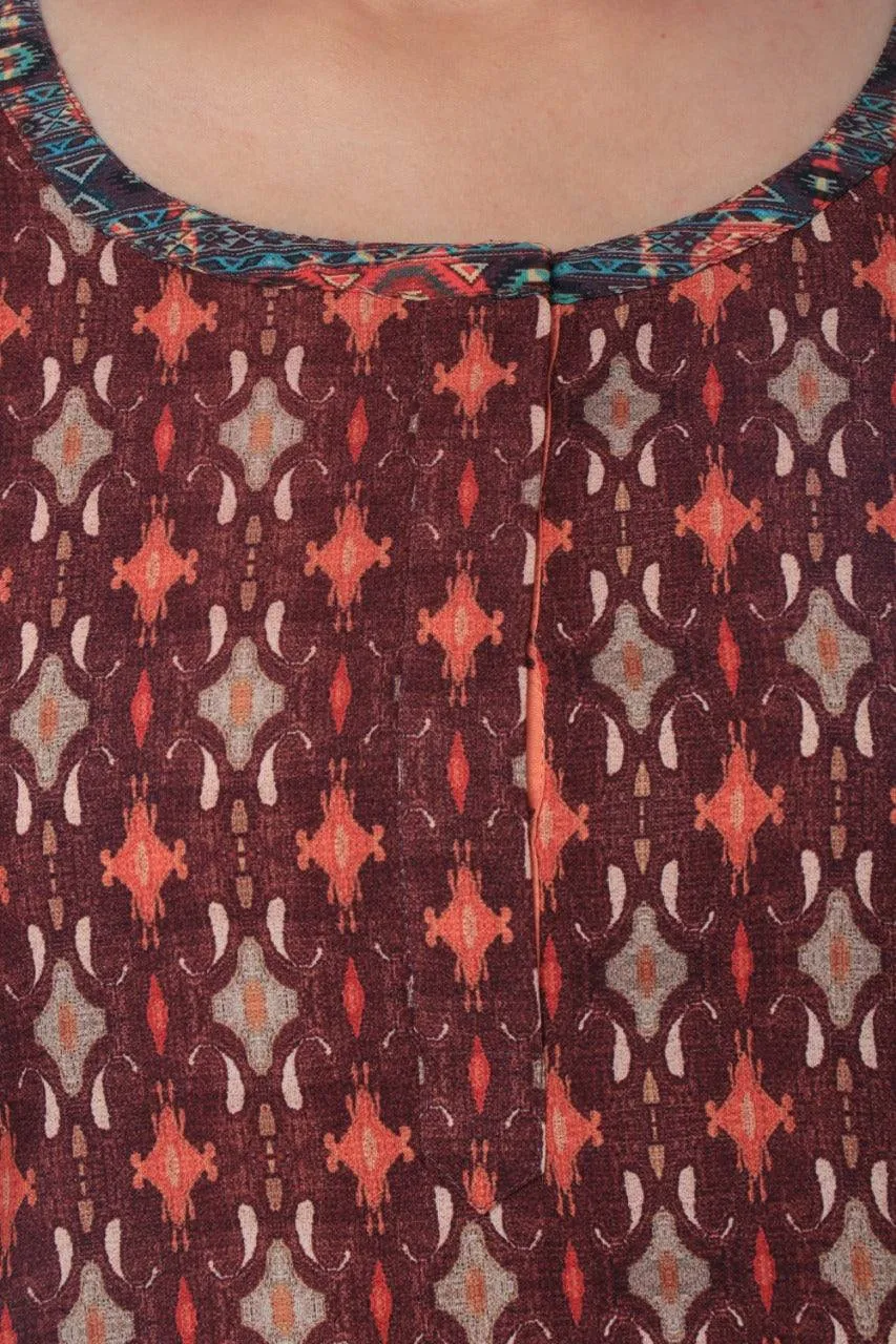 Maroon Printed Modal Silk Tunic