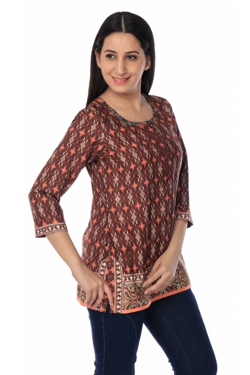 Maroon Printed Modal Silk Tunic