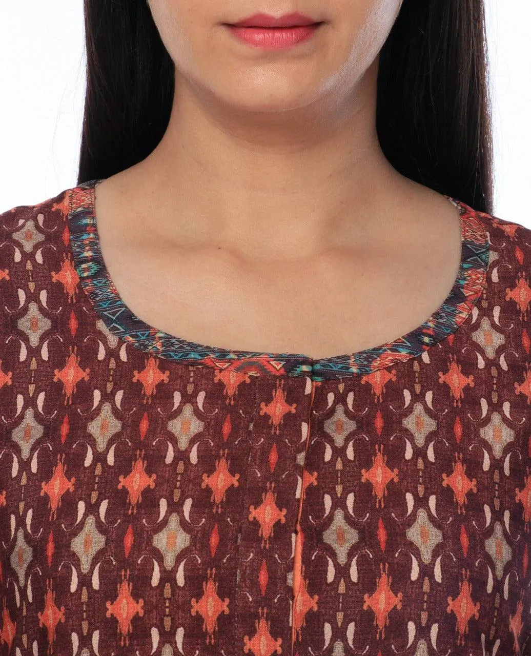 Maroon Printed Modal Silk Tunic