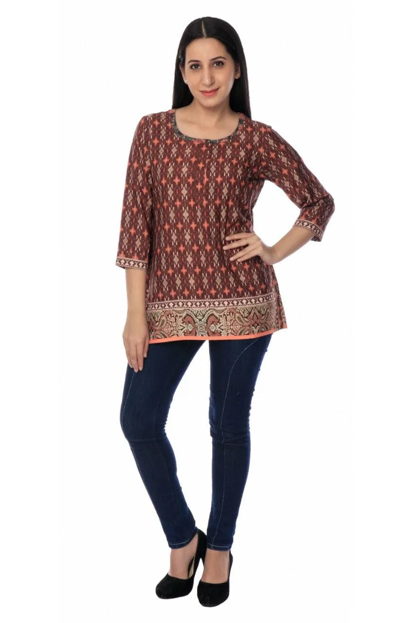 Maroon Printed Modal Silk Tunic