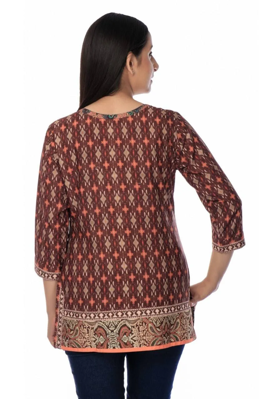 Maroon Printed Modal Silk Tunic