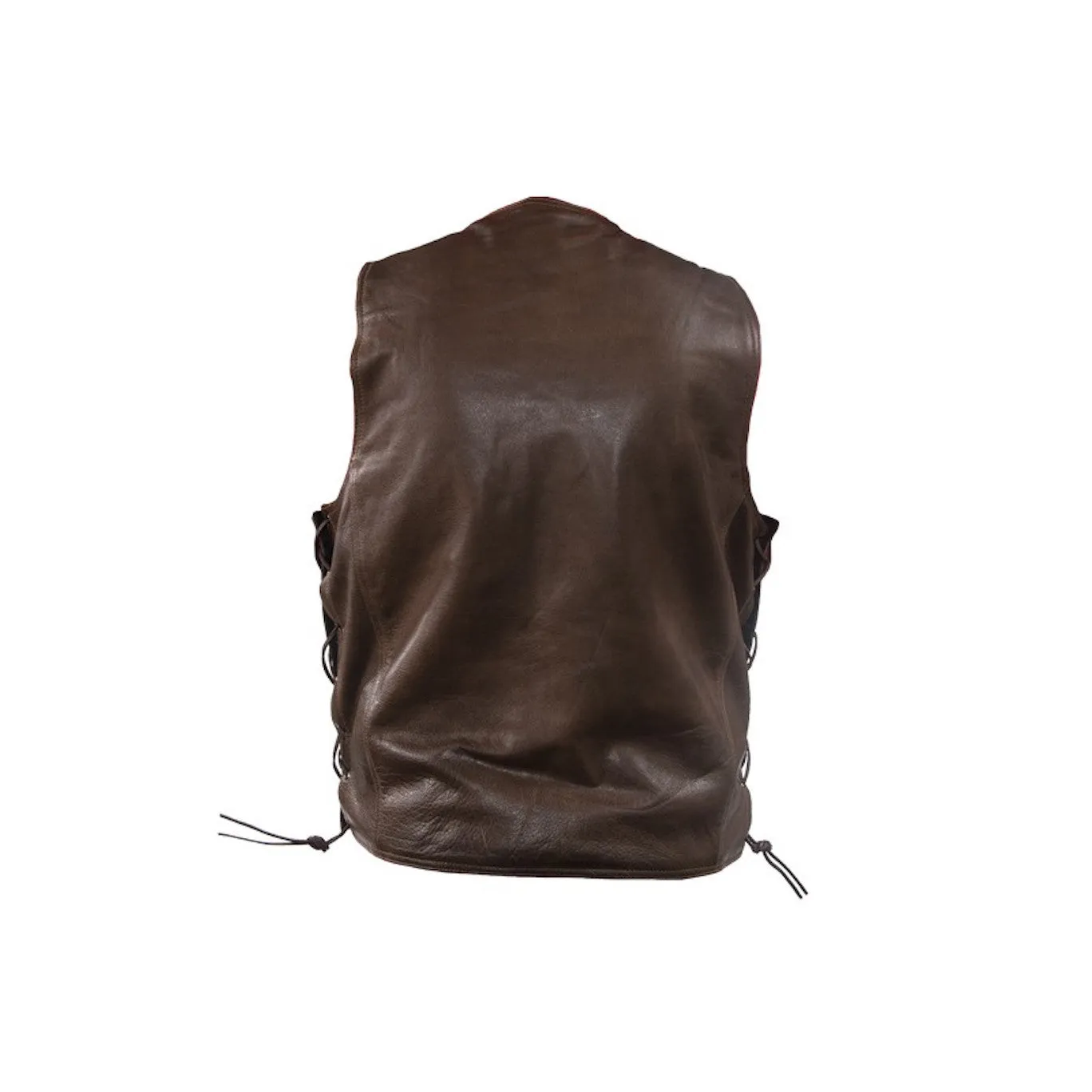 Mens 10 Pocket Brown Naked Leather Motorcycle Vest