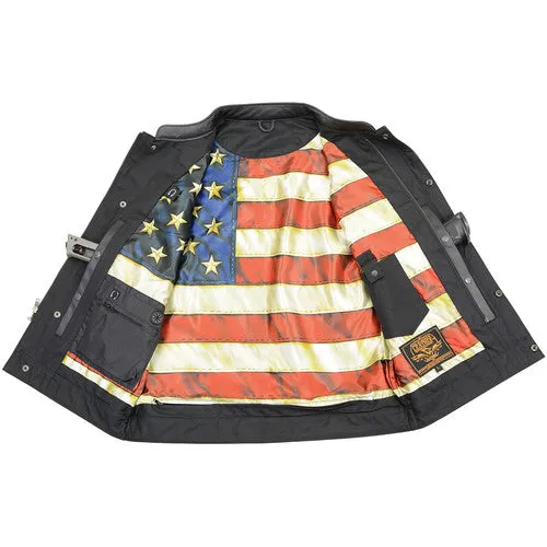 Men's Club Style Leather Vest with American Flag Lining