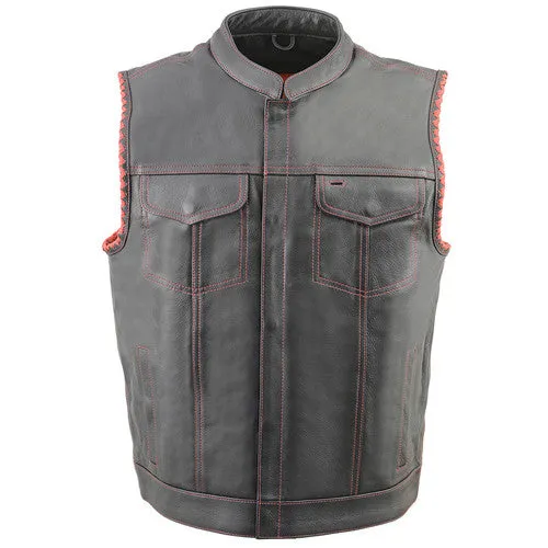 Men's Club Style Leather Vest with American Flag Lining