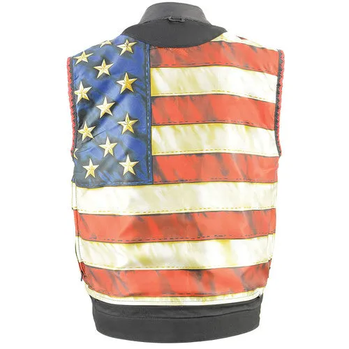 Men's Club Style Leather Vest with American Flag Lining