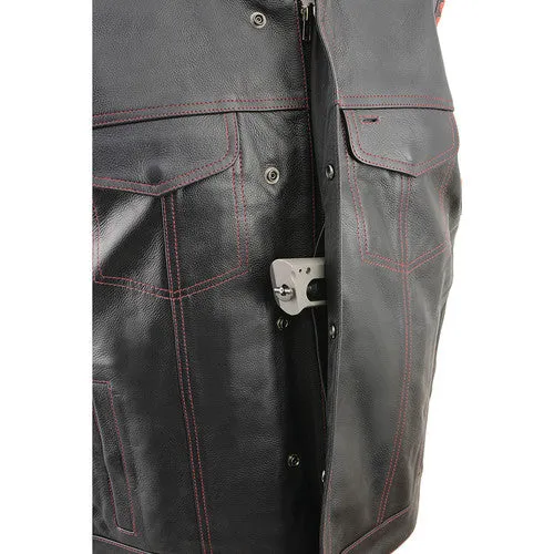 Men's Club Style Leather Vest with American Flag Lining