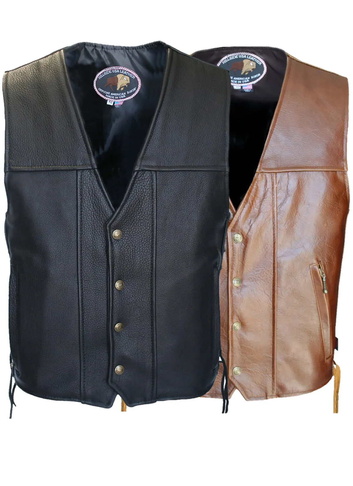 Men's Made in USA American Bison Buffalo Leather Motorcycle Vest