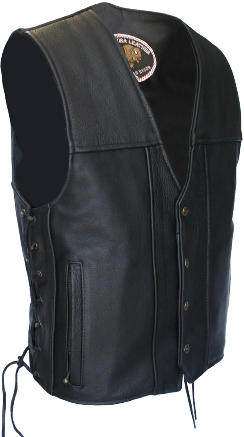 Men's Made in USA American Bison Buffalo Leather Motorcycle Vest