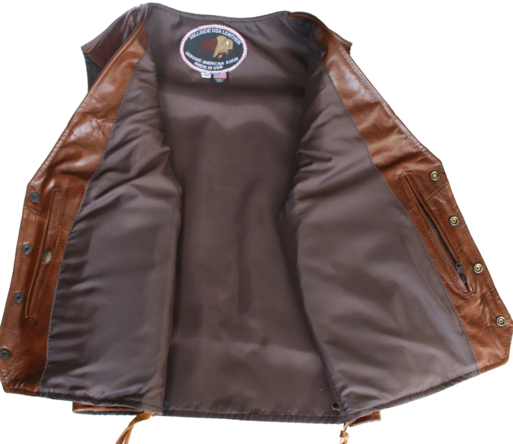 Men's Made in USA American Bison Buffalo Leather Motorcycle Vest