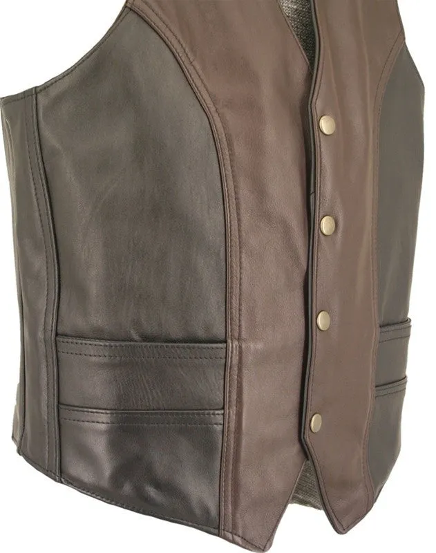 Men's Made in USA Horsehide Leather Motorcycle Vest Black and Brown