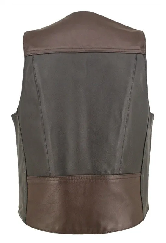 Men's Made in USA Horsehide Leather Motorcycle Vest Black and Brown