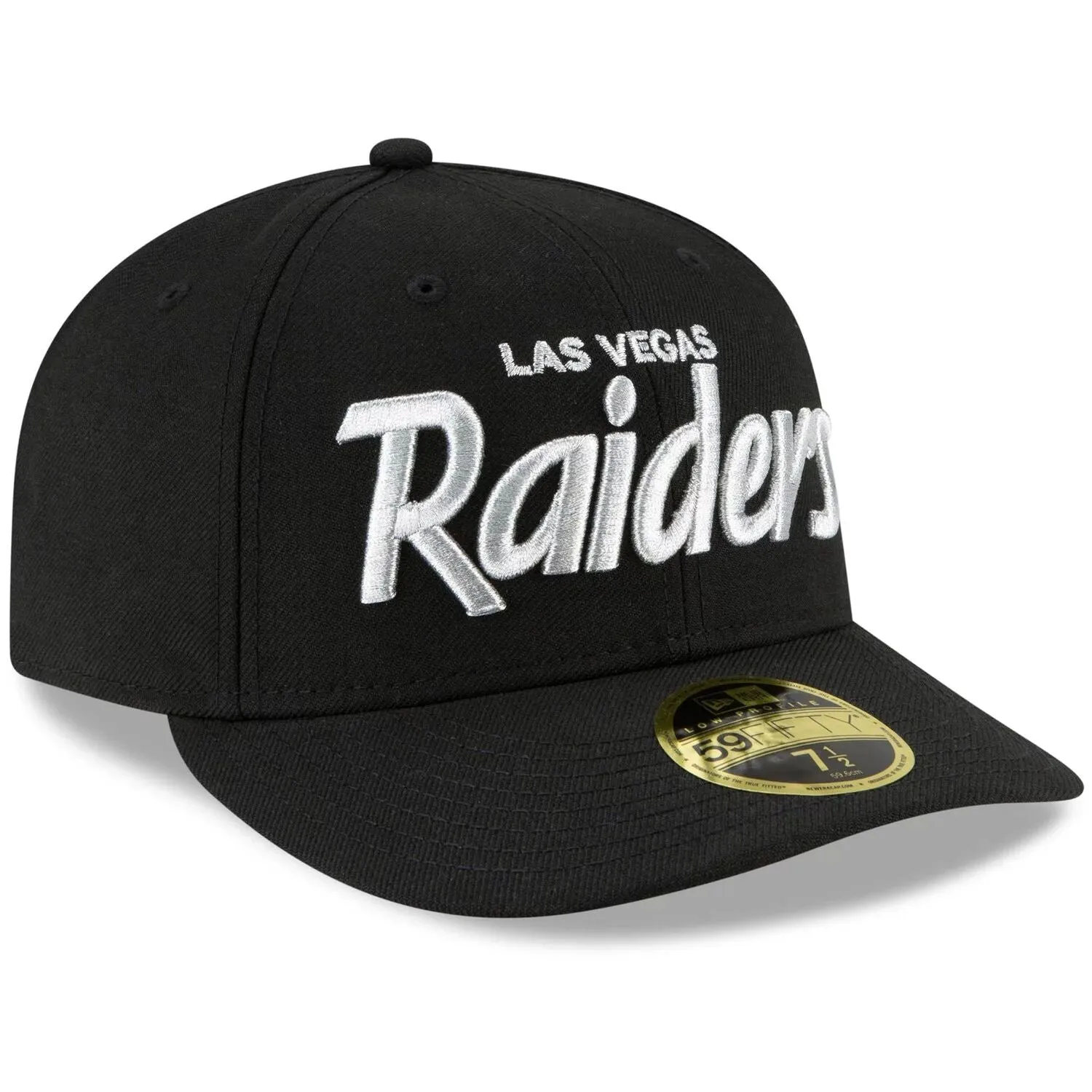 Men's New Era Black Las Vegas Raiders Omaha Script Low Profile Fitted Hat 59FIFTY