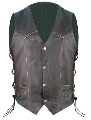 Men's Retro Black Leather Motorcycle Vest Eagle on Back