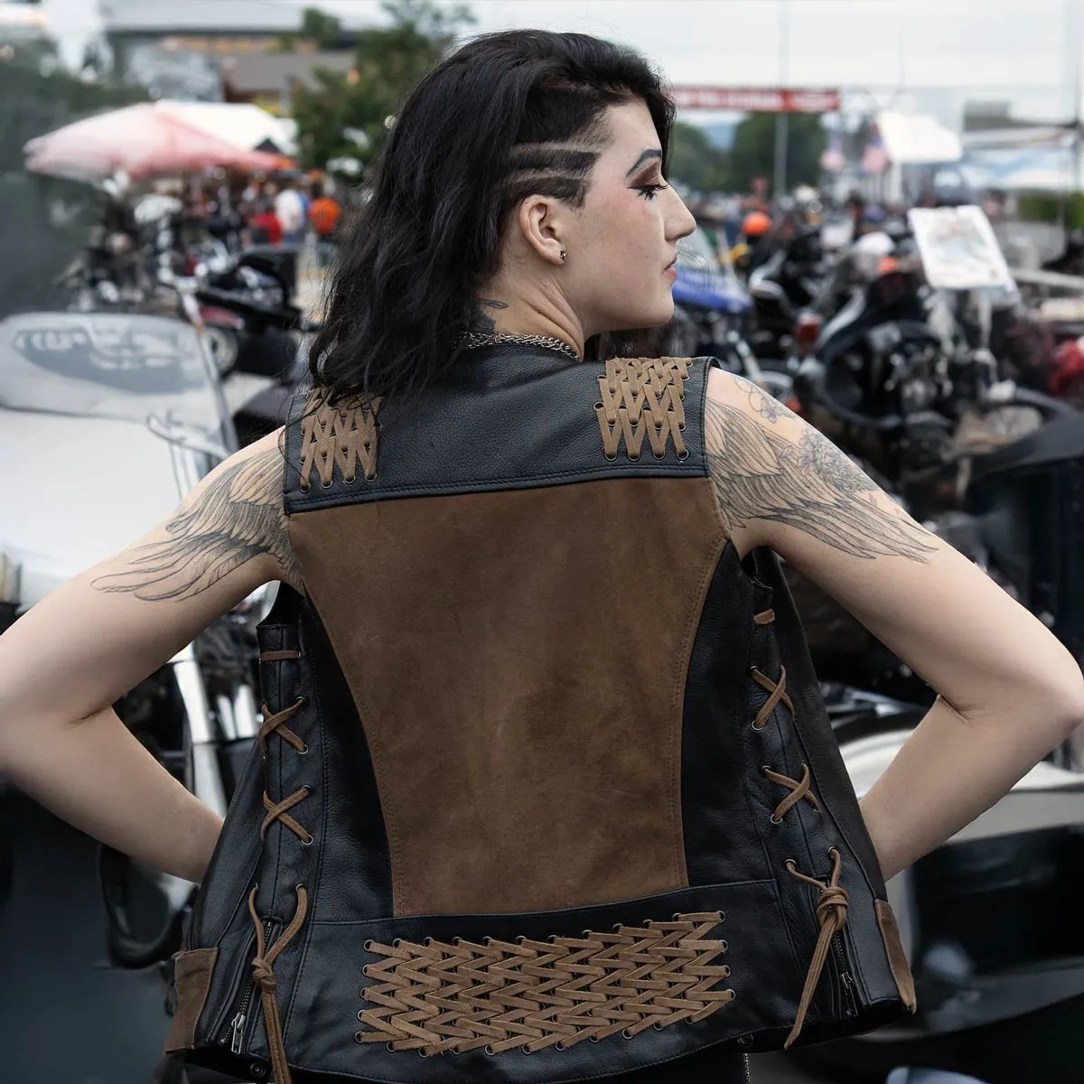 Milwaukee Leather Women's Smoocher Vintage Two Tone Crazy Horse Brown and Black Leather Club Style Motorcycle Vest MLL4509