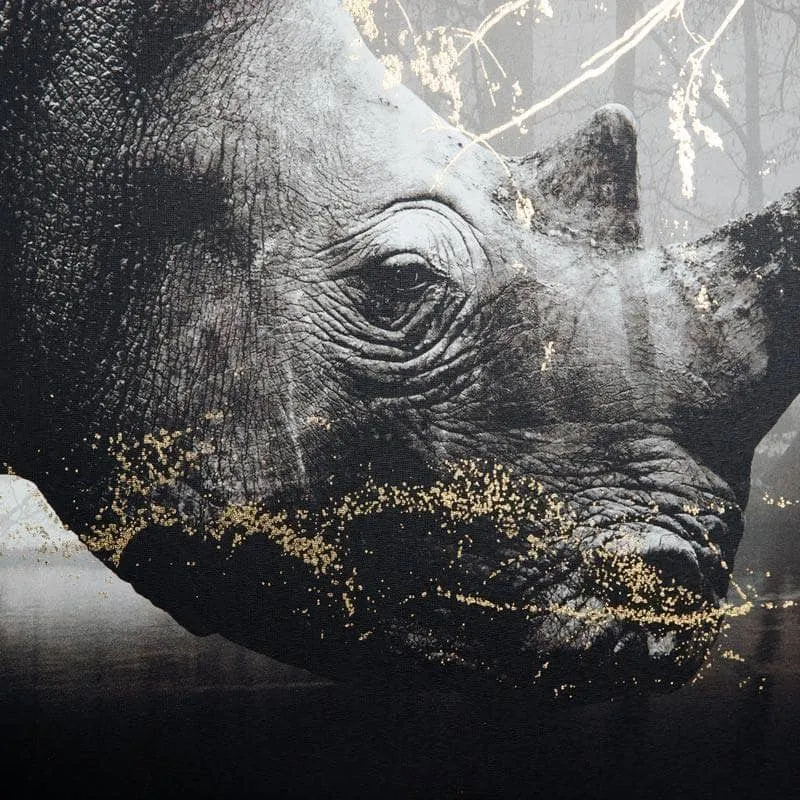 Monochrome Rhino Print With Gold Frame