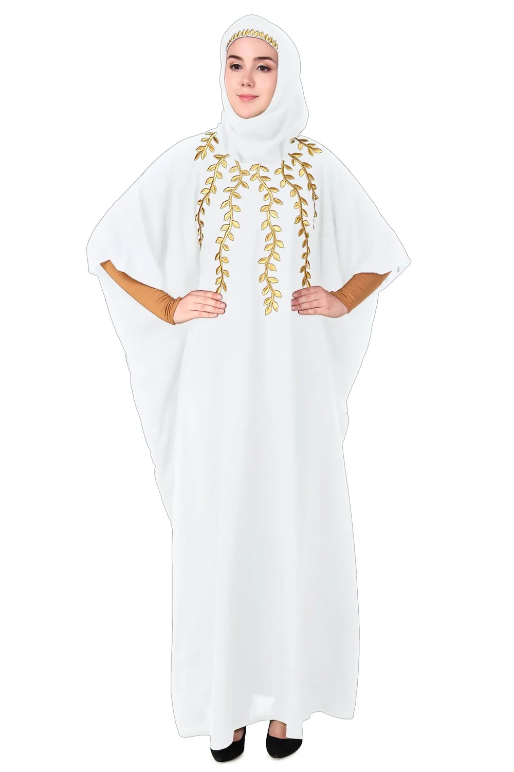 Multi Leaf Stems Gold Embroidered Kaftan