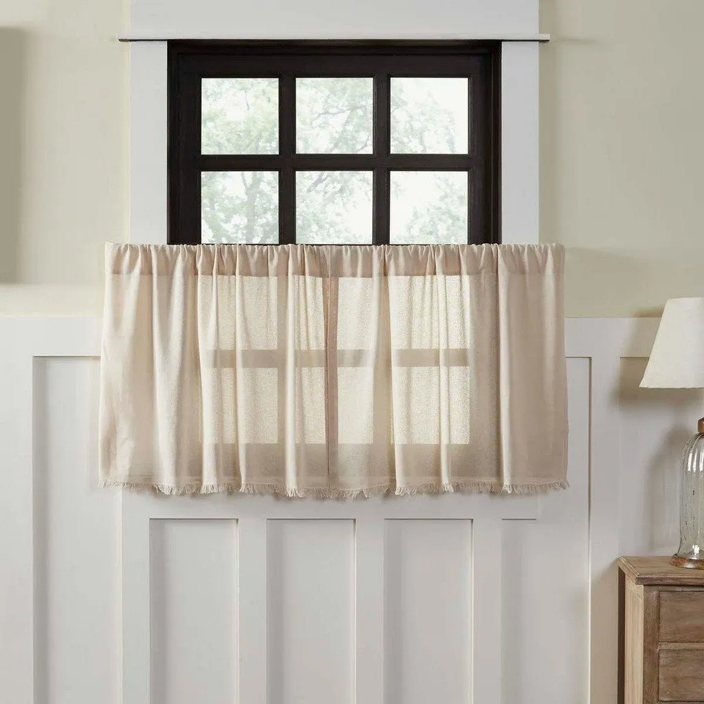 Natural Fringed Tobacco Cloth Tier Curtains 24"