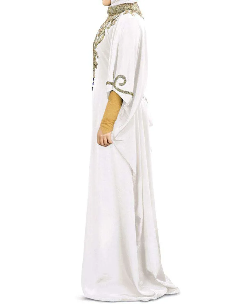 Nayyab Hand Embroidered White Kaftan