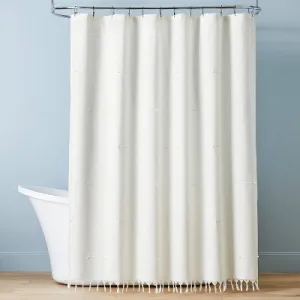 New - Clip Stitch Knotted Fringe Woven Shower Curtain Sour Cream - Hearth & Hand with