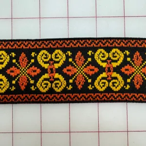 Non-Metallic Trim - 2.25-inches wide Vintage Black Orange and Golden Yellow Embroidered Trim Close-Out