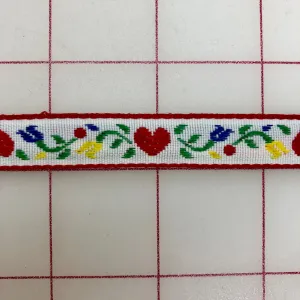 Non-Metallic Trim - 3/8-inch White with Red Hearts and Flowers Pattern