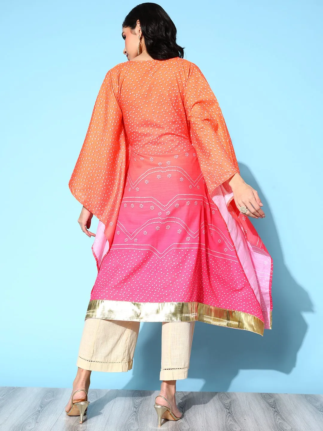 Orange Pure Cotton Blend Printed Kaftan Kurta