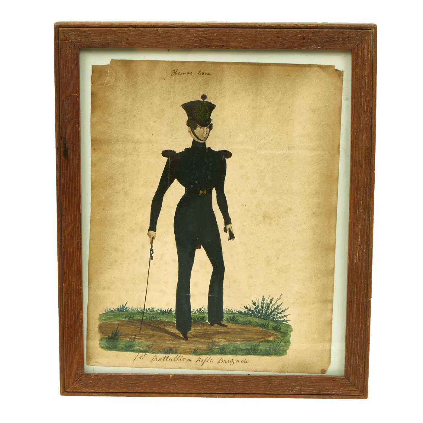 Original British Framed Watercolor Painting of Thomas Cane, Officer In The Rifle Brigade 1st Battalion Circa 1840