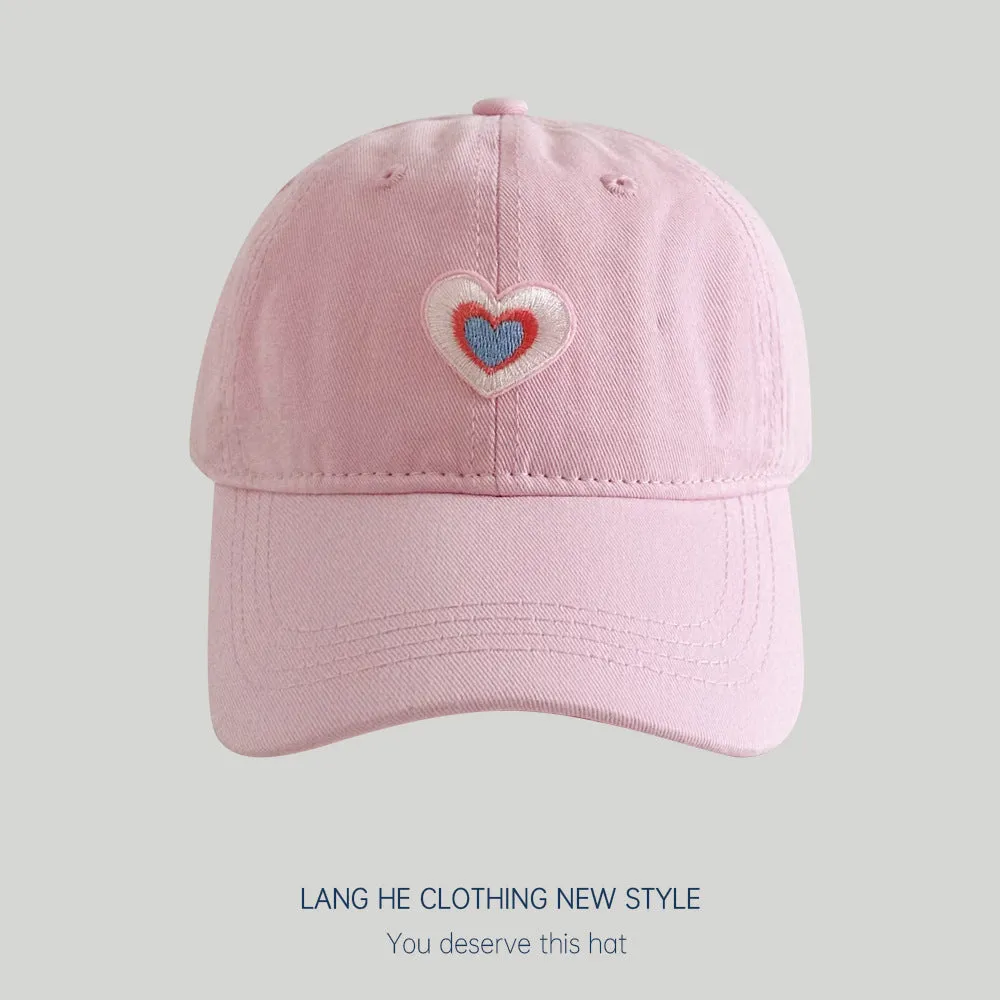 Patch love baseball cap for women with small head circumference, small face, versatile washed peaked hat, summer sun hat, trendy