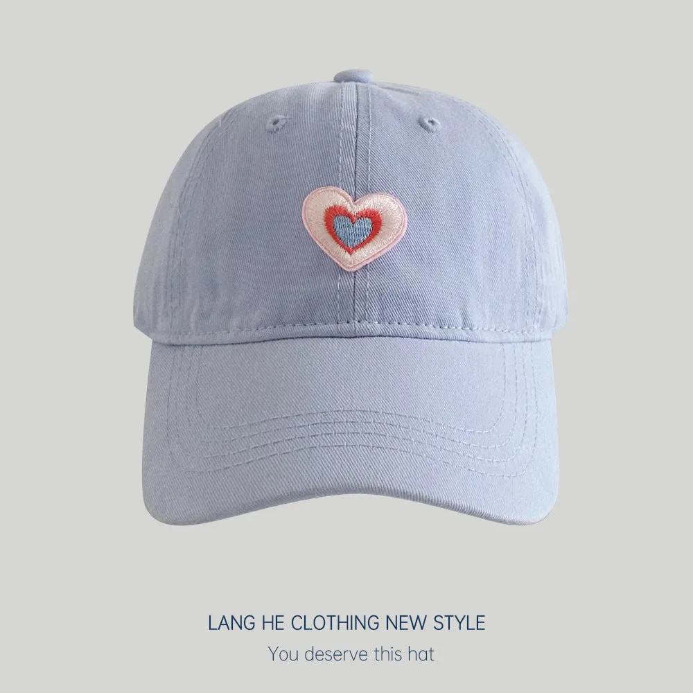 Patch love baseball cap for women with small head circumference, small face, versatile washed peaked hat, summer sun hat, trendy