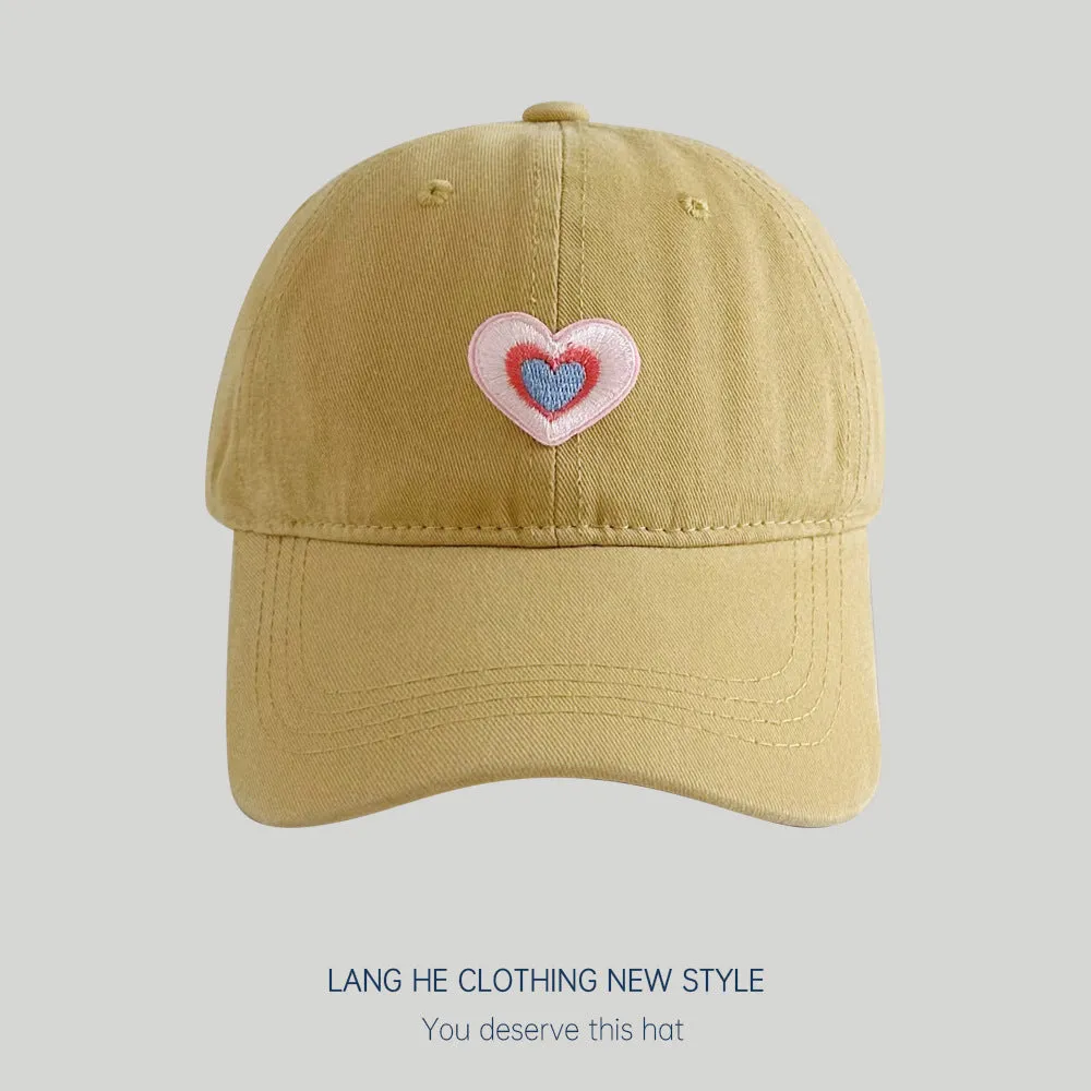 Patch love baseball cap for women with small head circumference, small face, versatile washed peaked hat, summer sun hat, trendy