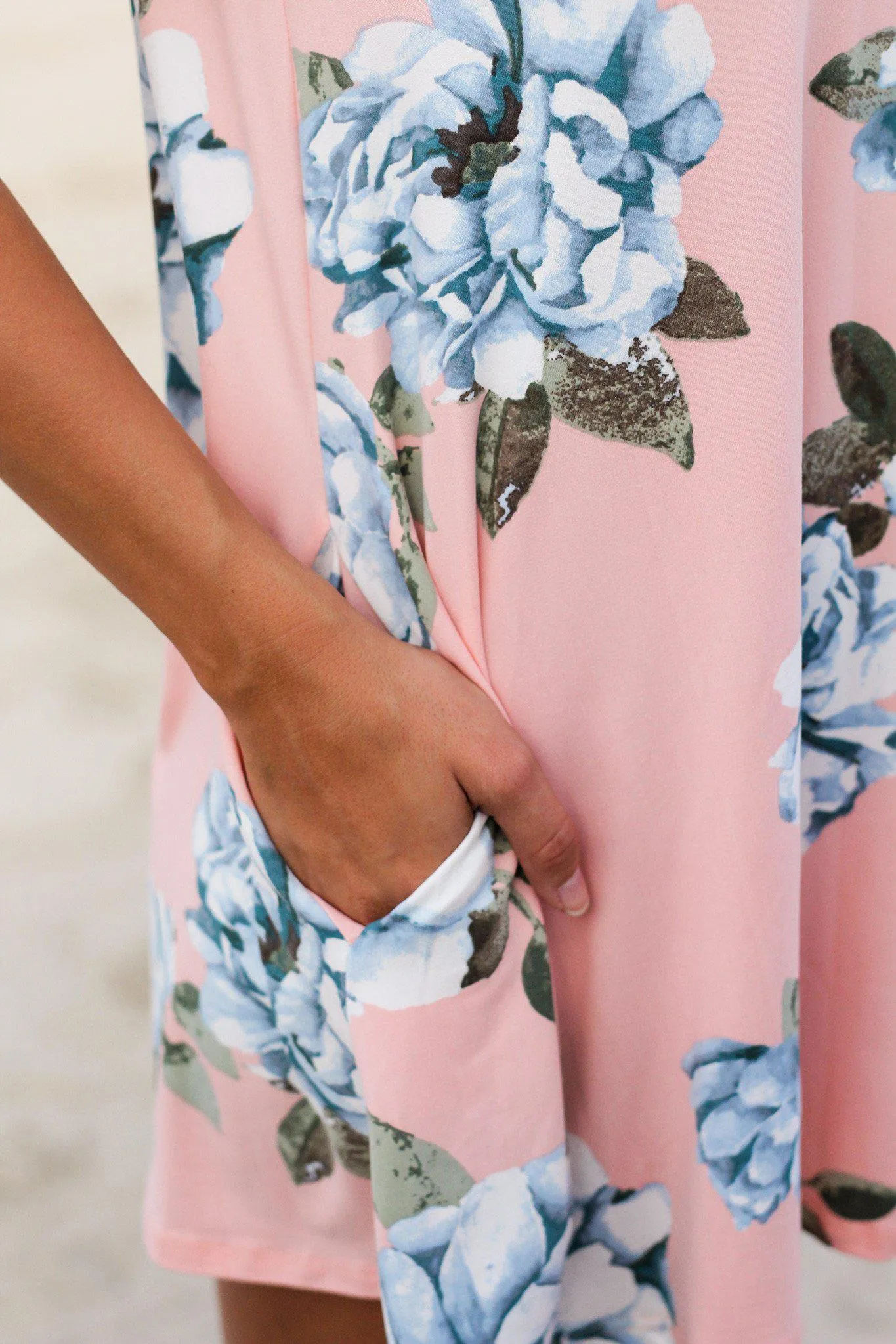 Pink and Blue Mock Neck Short Dress