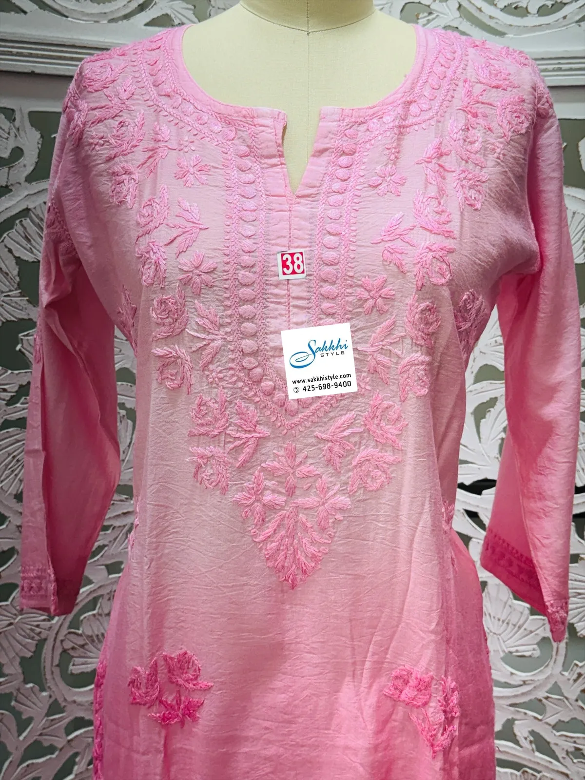 PINK COLORED CHIKANKARI KURTI