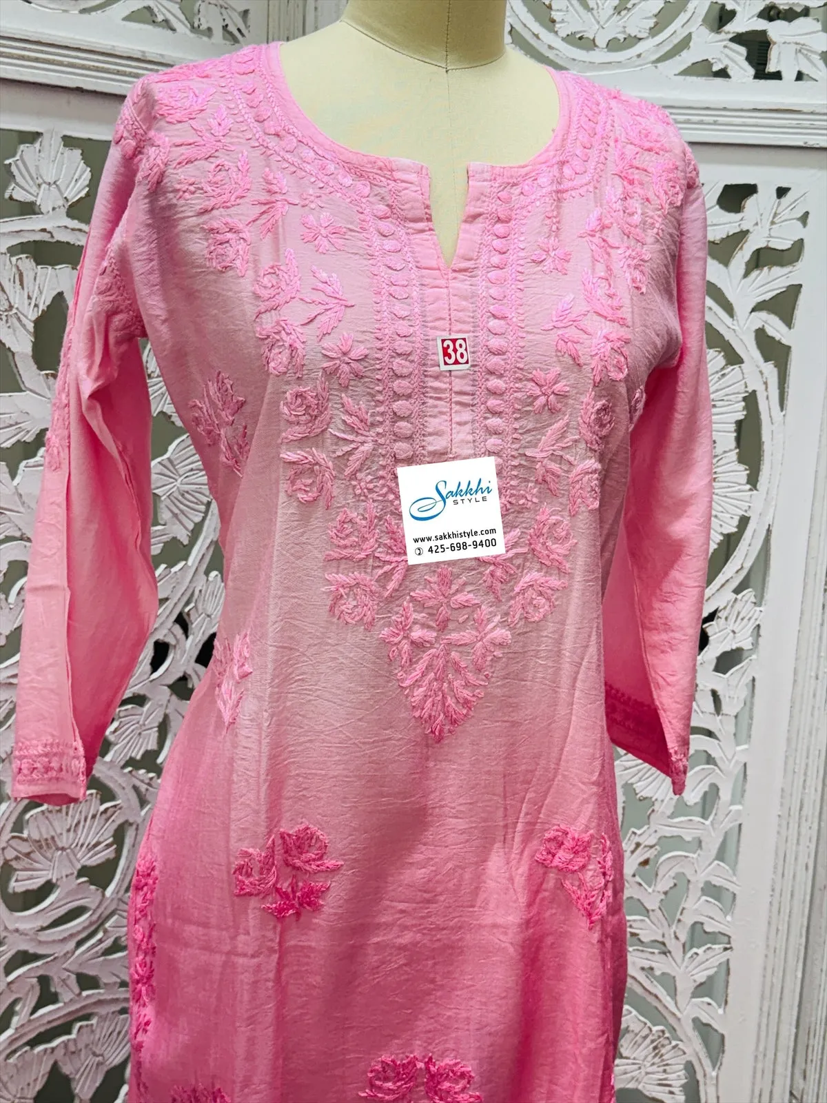 PINK COLORED CHIKANKARI KURTI