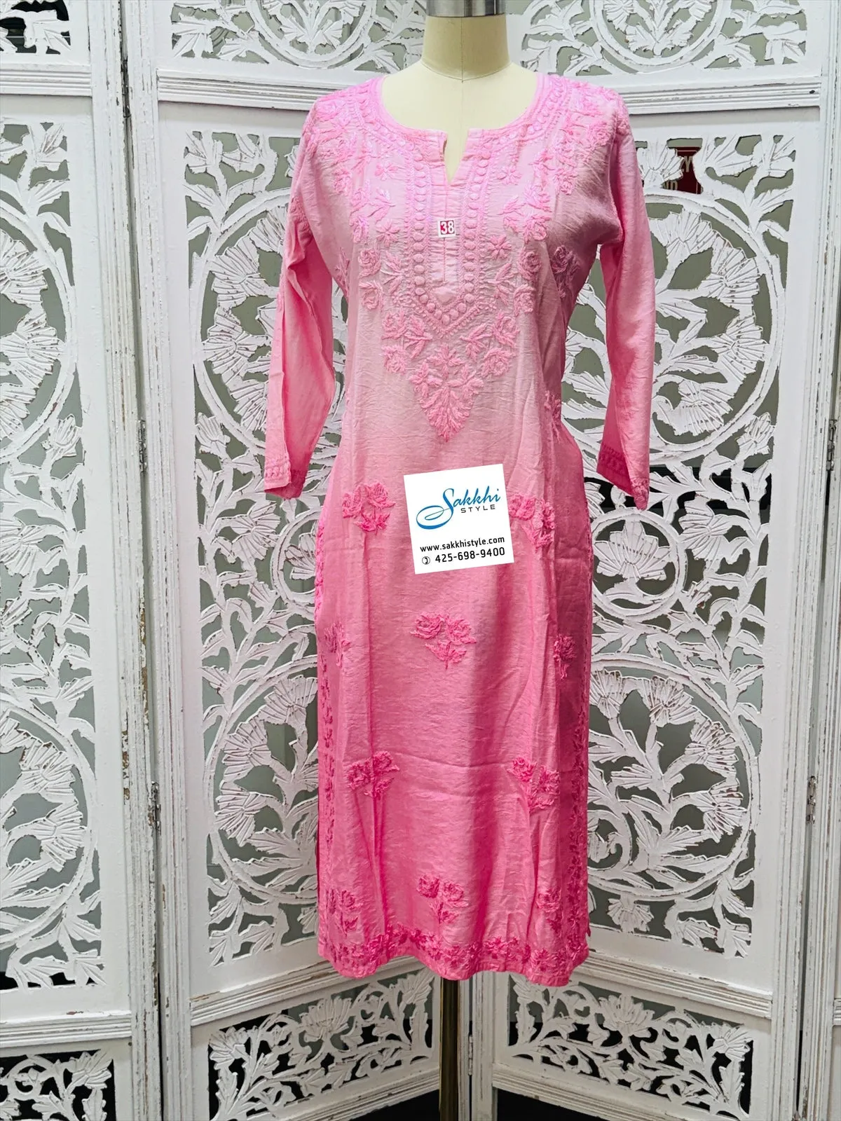 PINK COLORED CHIKANKARI KURTI