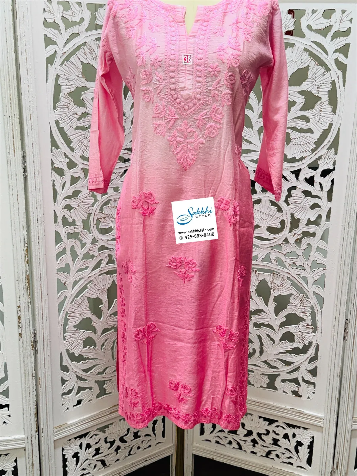 PINK COLORED CHIKANKARI KURTI