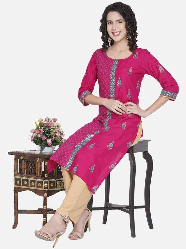 Pink Parted Design Printed Kurta