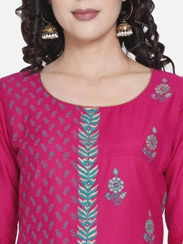 Pink Parted Design Printed Kurta