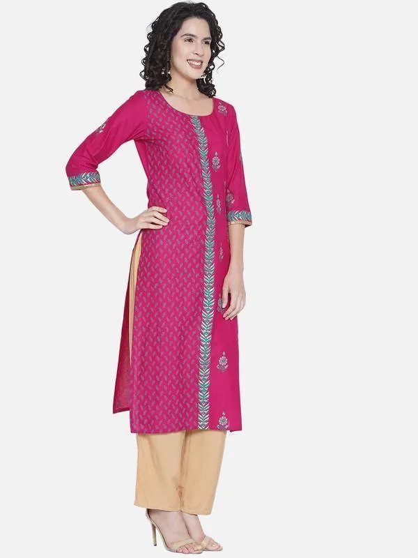 Pink Parted Design Printed Kurta