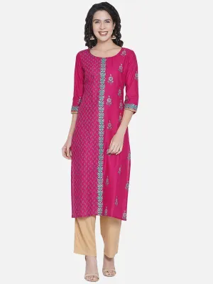 Pink Parted Design Printed Kurta