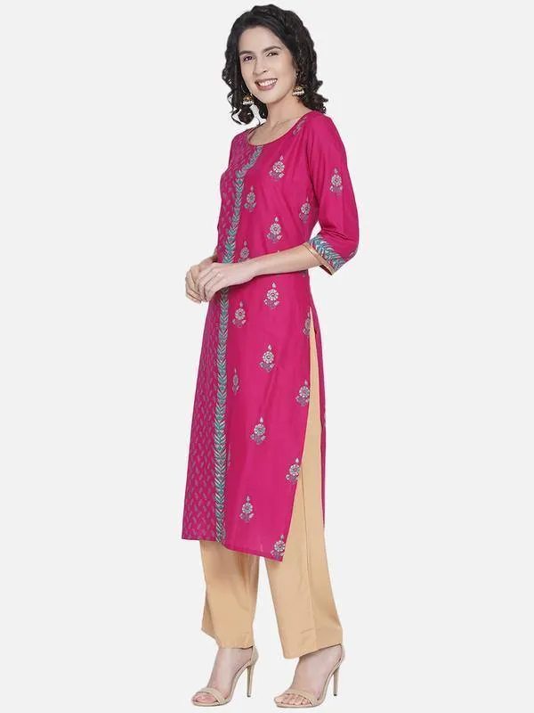 Pink Parted Design Printed Kurta